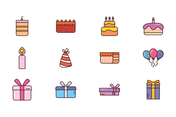 Bundle aniversário com ícones definidos — Vetor de Stock