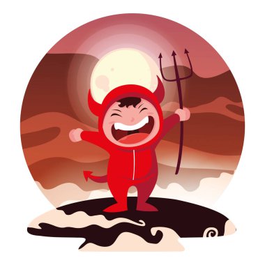 Cadılar Bayramı kostümlü çocuk vektör tasarımı simgesi