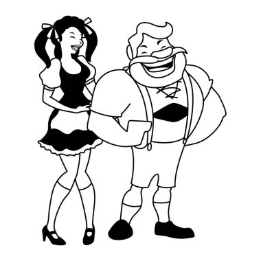 Alman geleneksel elbiseli çiftlerin silueti.