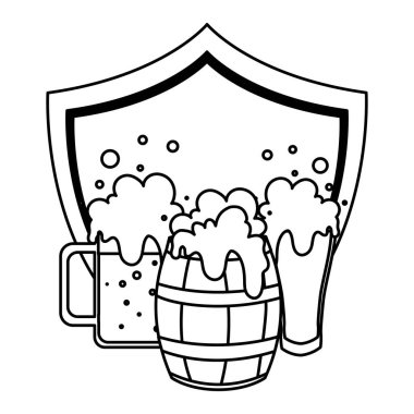 Beyaz arka planda bira ve köpüklü kupa silueti