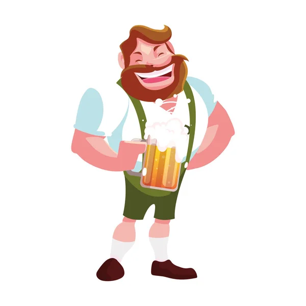 Man with beer glass in hand in white background — Stock Vector