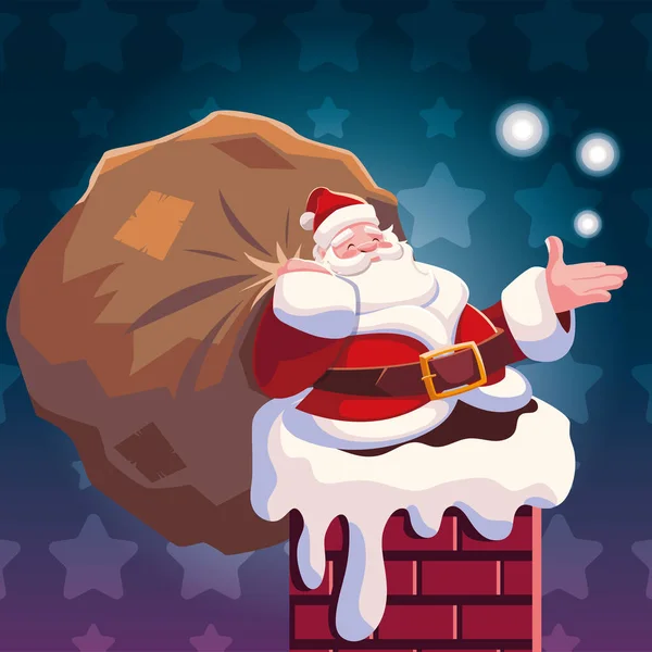 Christmas card of santa claus entering the chimney — Stock Vector