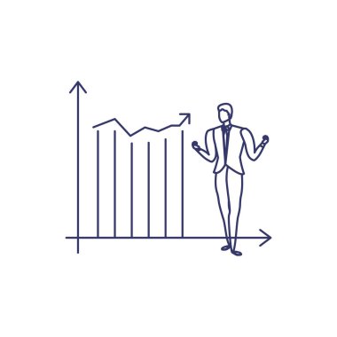 Beyaz arkaplanda istatistik çubukları olan bir adamın silueti