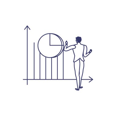 Beyaz arkaplanda istatistik çubukları olan bir adamın silueti