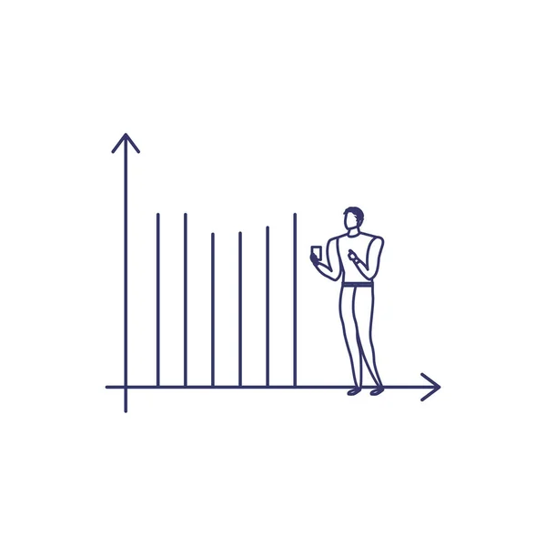 白い背景に統計棒を持つ男のシルエット — ストックベクタ