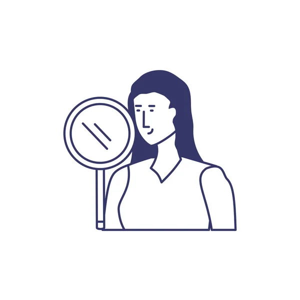 Silhouette of woman with magnifying glass in white background — Stock Illustration Silhouette of woman with magnifying glass in white background Stock Illustration