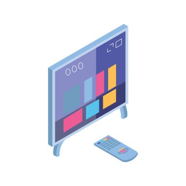 TV ekranı ve uzaktan kumanda beyaz arkaplanda