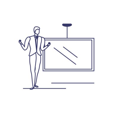 Beyaz arka planda ekranı olan bir adamın silueti