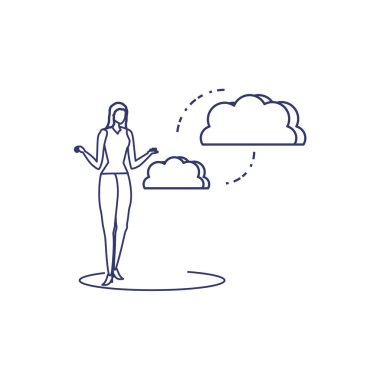 Bulut bilgilerini paylaşan kadın silueti