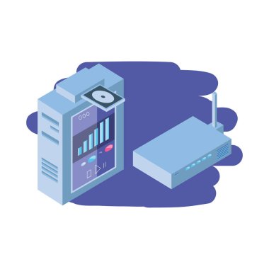 Beyaz arkaplanda sunucu ekipmanı