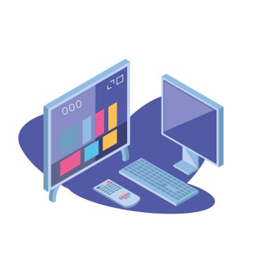 Masaüstü bilgisayar ekranı ve klavyesi olan TV ekranı