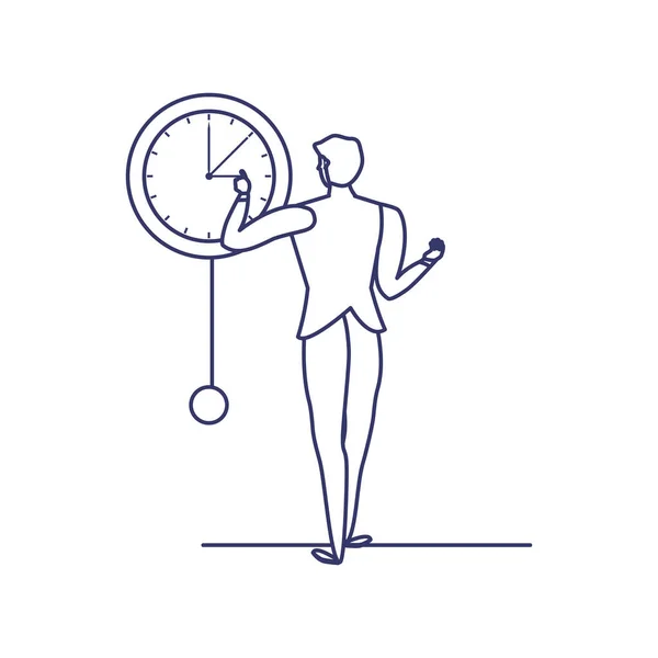 Silhouette de l'homme avec horloge en fond blanc — Image vectorielle
