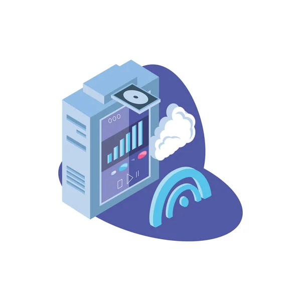 Equipo de servidor con información en la nube — Vector de stock