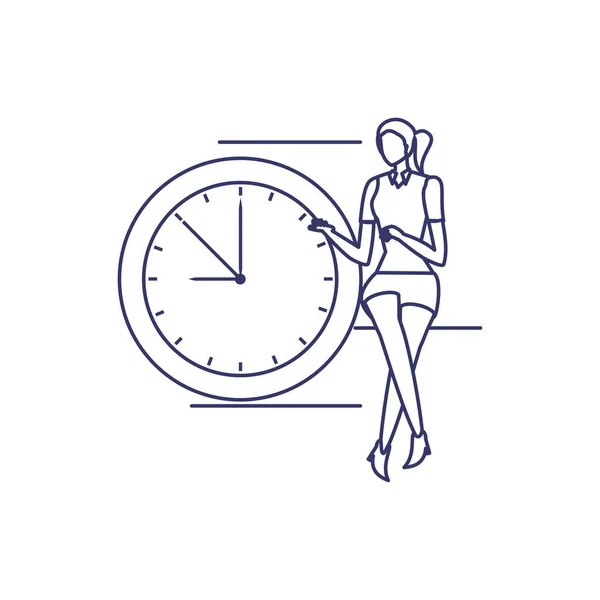 Silhueta de mulher com relógio em fundo branco —  Vetores de Stock