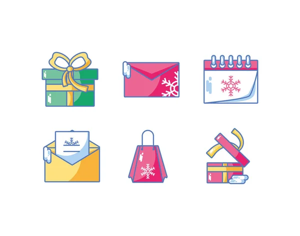 Paquete de Navidad con el conjunto de iconos — Vector de stock