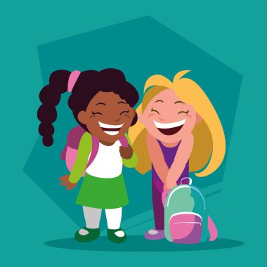 student girls with school supplies , back to school