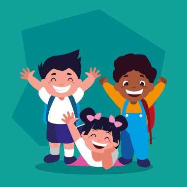 Okul malzemesi taşıyan bir grup öğrenci okula geri dönüyor.