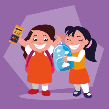 student girls with school supplies , back to school