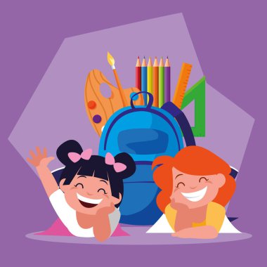 student girls with school supplies , back to school