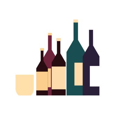 Beyaz arka planda cam olan şarap şişeleri