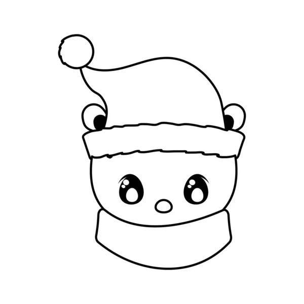 Huvud isbjörn med hatt och halsduk på vit bakgrund — Stock vektor
