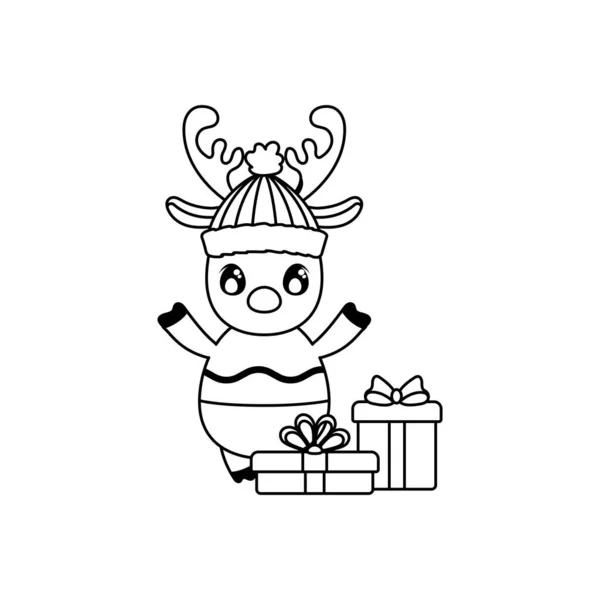 Mignon renne avec des boîtes-cadeaux sur fond blanc — Image vectorielle