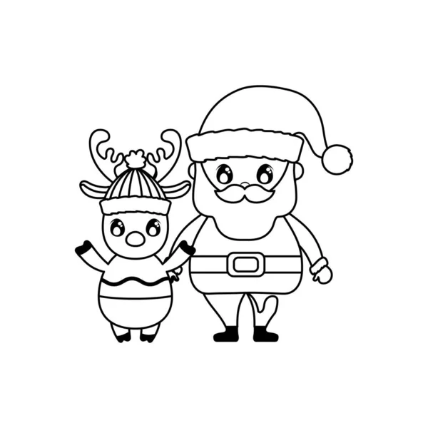 Weihnachtsmann mit Rentieren auf weißem Hintergrund — Stockvektor