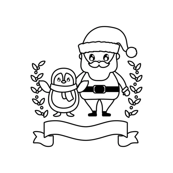 Babbo Natale con pinguino su sfondo bianco — Vettoriale Stock