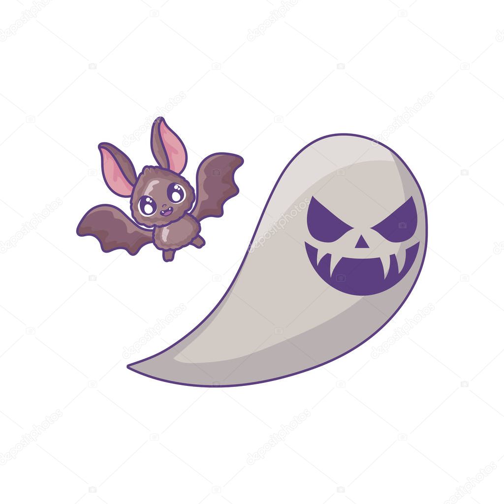 bat flying with ghost on white background