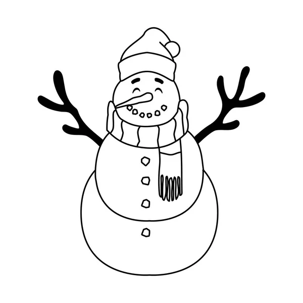 Милий сніговик з капелюхом і шарфом на білому тлі — стоковий вектор