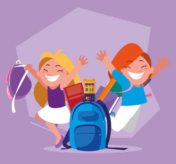 Student girls with school supplies , back to school — Διανυσματικό Αρχείο