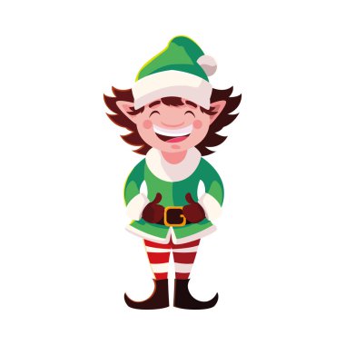 Beyaz arka planda şapkası olan sevimli bir elf.