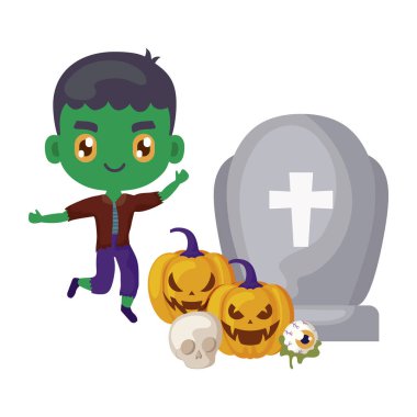 simgeler cadılar bayramı ile bir frankenstein kılığında çocuk