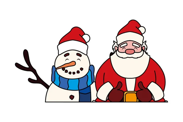 Santa claus avec bonhomme de neige sur fond blanc — Image vectorielle