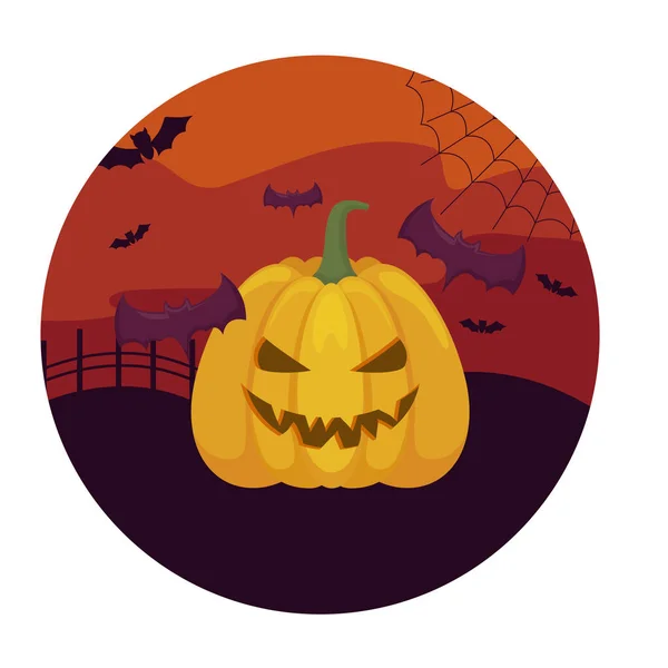 Scena di zucca con icone Halloween — Vettoriale Stock