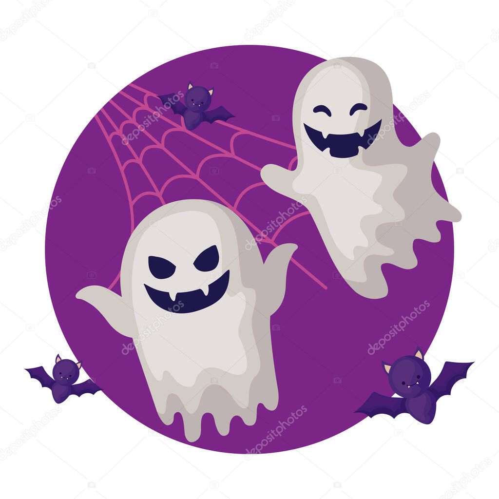spooky halloween ghost with icons of halloween