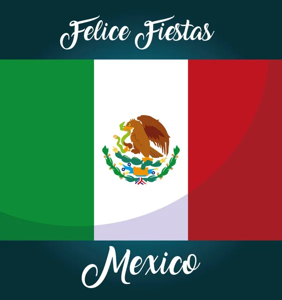 Felices fiestas etichetta messicana con bandiera messicana — Vettoriale Stock