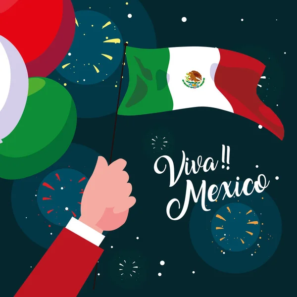 Viva etiqueta mexicana con bandera mexicana — Vector de stock