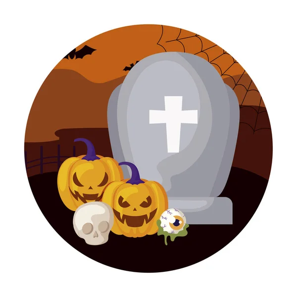 Pietra tombale cimitero in scena Halloween — Vettoriale Stock