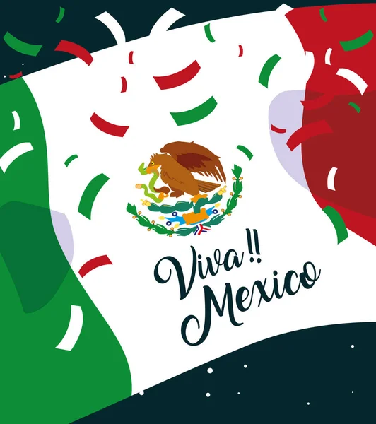 Viva etiqueta mexicana con bandera mexicana — Vector de stock