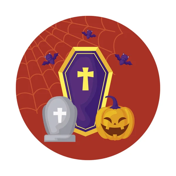 Scena di zucca con icone Halloween — Vettoriale Stock