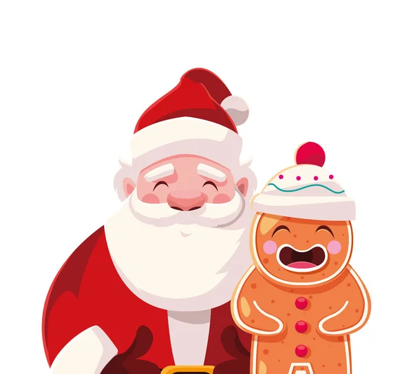 Санта-Клаус с пряничным человечком на белом фоне — стоковый вектор
