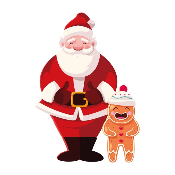 Weihnachtsmann mit Lebkuchenmann auf weißem Hintergrund — Stockvektor