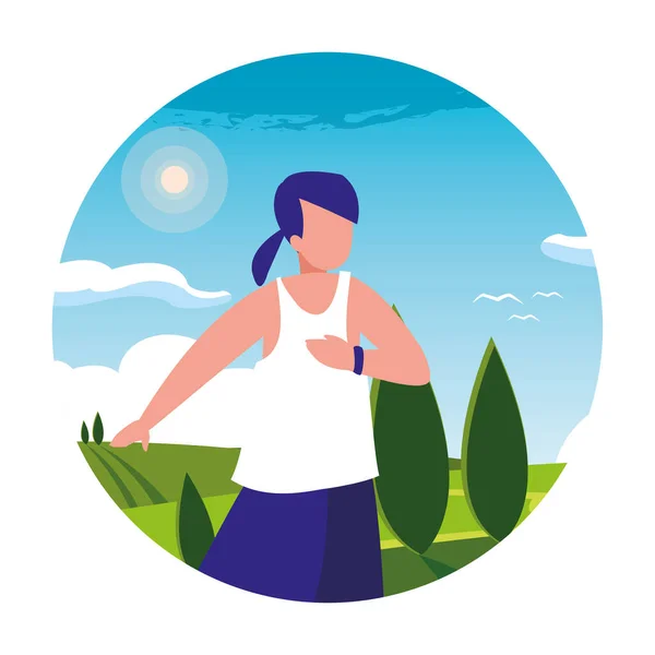 Mujer al aire libre ejercicio con paisaje de fondo — Vector de stock