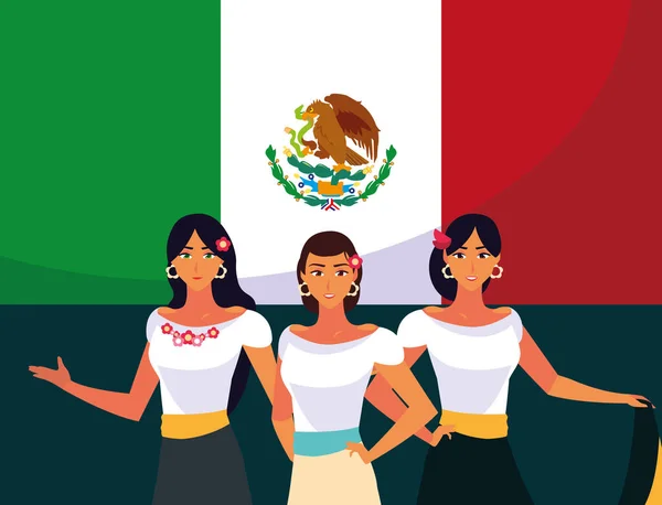 Mujeres con traje típico mexicano — Vector de stock