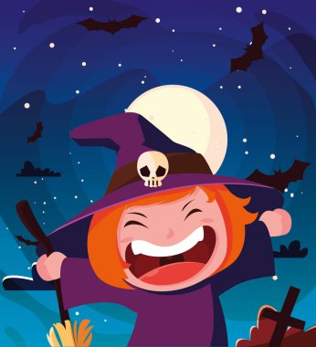 Cadılar Bayramı kostümlü çocuk vektör tasarımı