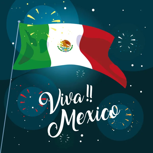 Viva etiqueta mexicana con bandera mexicana — Vector de stock