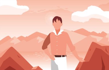 Arka planda manzarası olan meçhul adam