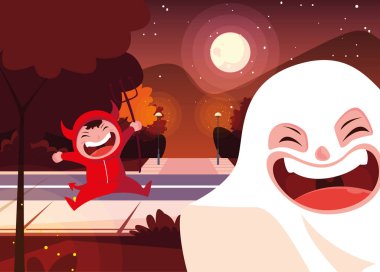 Cadılar Bayramı kostümlü çocuk vektör tasarımı