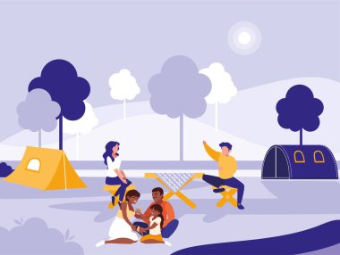 Şehirdeki parkta bir grup insan, dışarıdaki insanların görüntüsü.